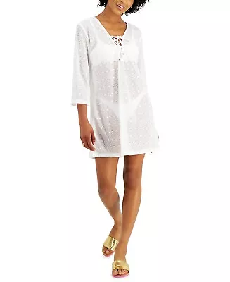 MSRP $49 J Valdi Lace-Up Tunic Cover-Up Swimsuit Natural Size Large • $27.89