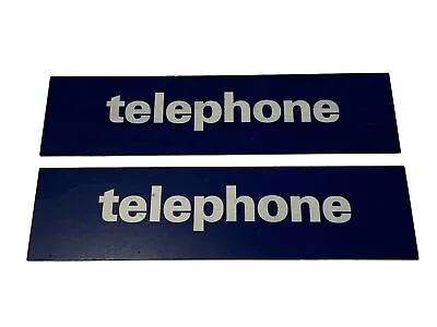 2 Vintage TELEPHONE PHONE BOOTH Sign Blue White Lettering Pressed Board 18x4.5” • $31.99