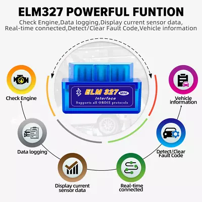 ELM327 OBD2 Code Reader Bluetooth Auto Diagnostic Tool OBDII Scanner Check Fault • $0.16