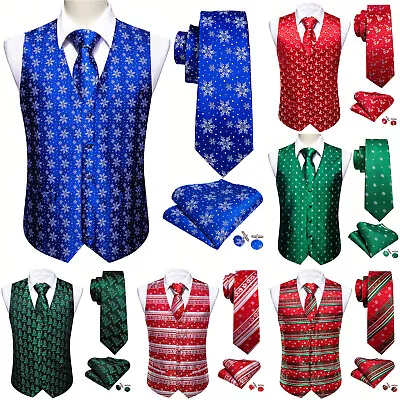 Christmas Waistcoat Mens Snowflake Tie Or Bowtie Set Xmas Party Festival Vest • £23.99