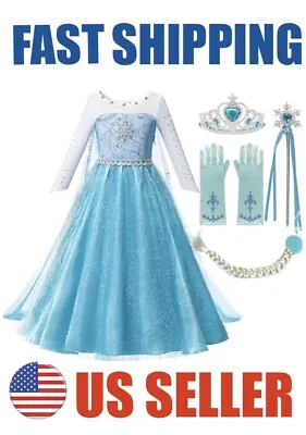 Elsa Frozen Princess Queen Dress Up Set Girls Costume US Fast Shipping • $19.95