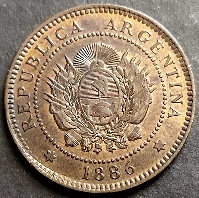 Argentina Un Centavo 1886 Bronze Coin Liberty Very Nice • $4.25