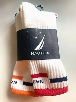 Vintage Socks Mens 10-13 NAUTICA TUBE Stripe Set/2 Red Orange Cotton USA NWT • $30