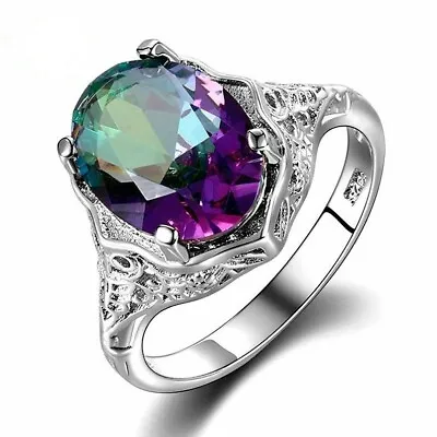 $8.89 • Buy Genuine Rainbow Fire Mystic Topaz Ring 925 Sterling Silver Ring Fine Jewelry Rop