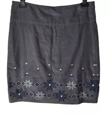 LAURA ASHLEY SIZE 12 Grey Needlecord Skirt Embroidered Detail Knee Length • £12.86