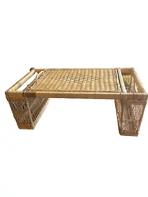 Vintage Wicker Bed  Tray With Removable Serving Tray And 2 Side Holders • $68