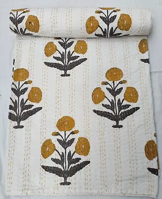 £42.40 • Buy Hand Block Print Kantha Quilt Indian Handmade Bedspread Throw Cotton Bed Cover
