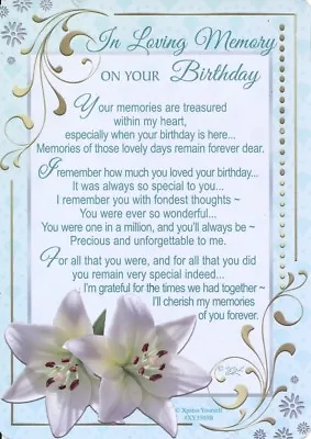 Memorial Grave Card IN LOVING MEMORY ON YOUR BIRTHDAY Sentimental Verse Memoriam • £3.55