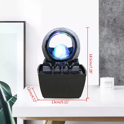 Tabletop Water Fountain Zen Meditation Indoor Waterfall Feature With LED Light • $19