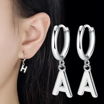 925 Sterling Silver Hoop Huggie Earrings 26 Letter Dangle Women Fashion Jewelry • $5.99