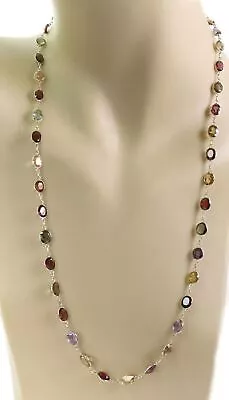 Multicolor Gemstone 14k Yellow Gold Oval Link Necklace • $899