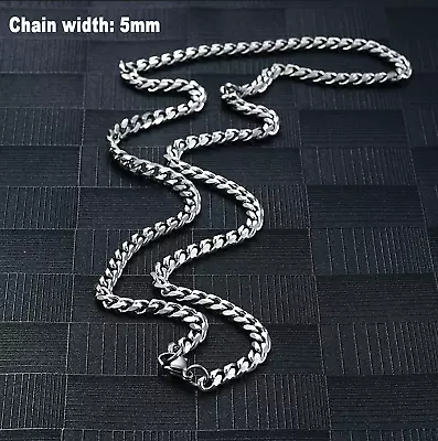 Men 16 Inch Long Cuban Link Curb Chain Silver Stainless Steel Unisex Necklace • £4.99