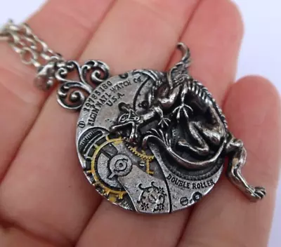 RARE Vintage Steampunk Necklace Jewelry Elgin Watch Co. Dinosaurs Creatures LOOK • $2.99