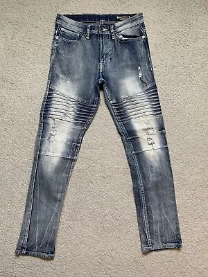 Southpole Skinny Moto Jeans Stretch Mens Size 29x30 Acid Wash Distressed Blue • $11