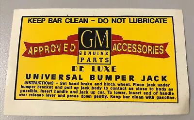 1937 1938 1939 1940 GM Universal Bumper Jack Decal • $12