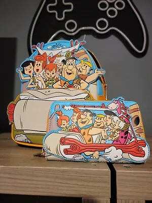 RARE Loungefly The Flintstones Flintmobile Mini Backpack With WALLET & Keychain  • $400