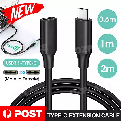$10.95 • Buy USB 3.1 Type-c Extension Charging Cable USB-C Male To Female Cord Lead 1M-2M
