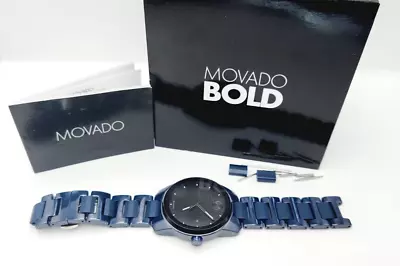 $359.99 • Buy Movado 3600728 Bold Verso Black Dial Blue Ceramic And Steel Men's Watch (READ)