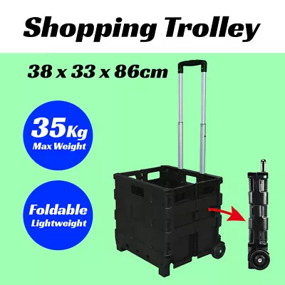 Grocery Basket Foldable Shopping Cart Trolley Pack & Roll Folding Crate Portable • $29.69