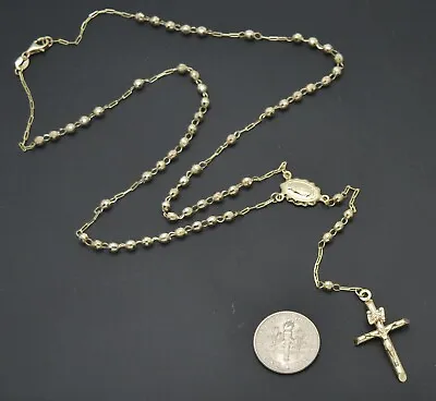 $319 • Buy  10k Solid Yellow Gold Rosary Virgin Mary Jesus Cross Necklace 24'' 6.2 Gr