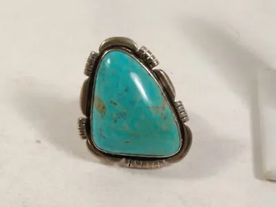 Large Beautiful Navajo Sterling Silver And Turquoise Ring Stamped Size 13 • $159.99