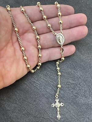 Men's 30  Long Rosary Beads Necklace 14k Gold Over 925 Silver Rosario ITALY 5mm • $107.96