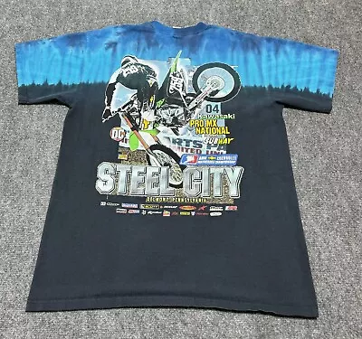 Vintage Kawasaki Steel City 2004 Motorcycle Pro MX National Tee T Shirt Tie Dye • $29.99