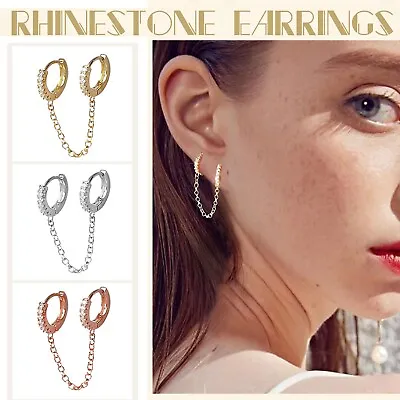 £3.40 • Buy Small Earring Chain Earrings For Women Double Piercing Dangle Chain Huggie Hoop