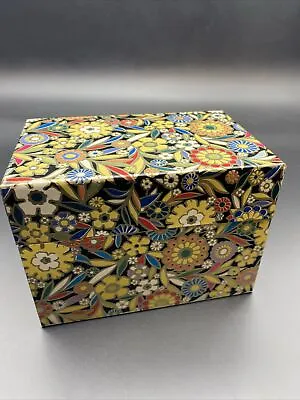 Vintage Metal Tin Recipe Box Mod Gold Multi Floral J Chein & Co USA 60s 70s • $17.50