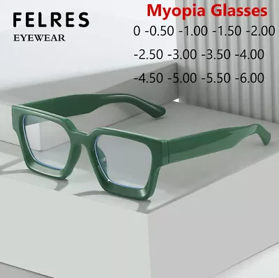 Thick Frame Myopia Nearsighted Glasses Men Women Anti Blue Light Retro Glasses • $7.78