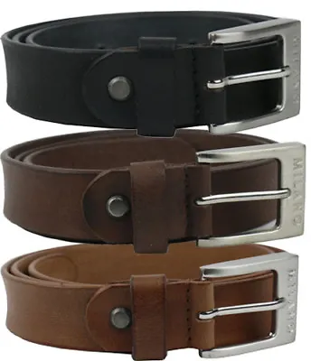 Mens Leather Belts Real 1.25  Full Grain Belt Black Brown Genuine Milano • £12.75