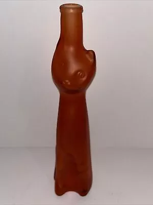 Orange/Red Satin Frosted Happy Cat Mosel Riesling Germany Glass Wine Bottle Vase • $12.21