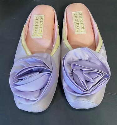 VTG House Shoes Bonjour Fleurette By Judi Flowers Lavender  Rose Slippers Sz Med • $28.99