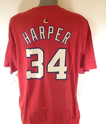 Mens Majestic Washington Nationals Bryce Harper #34 MLB Red Tee T-Shirt • $10.39