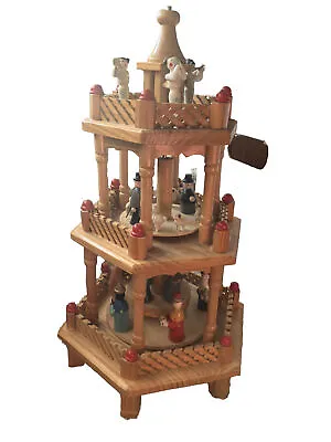 $22 • Buy Vtg Christmas 3 Tier German Wooden Nativity Tower Carousel Windmill Pyramid