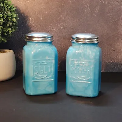 BLUE MILK DEPRESSION STYLE GLASS SALT & PEPPER SHAKERS Vintage Farmhouse Jar • $17.95