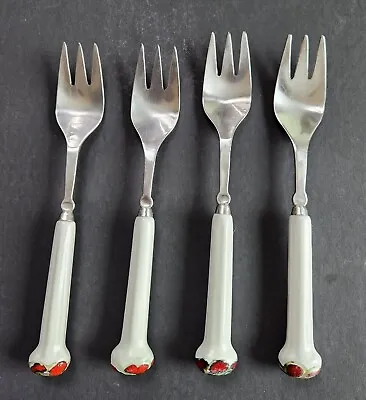 4 Pc. Salad Forks Denby England Stainless/Ceramic Flatware 7 1/4  Grey Red Green • $39.99