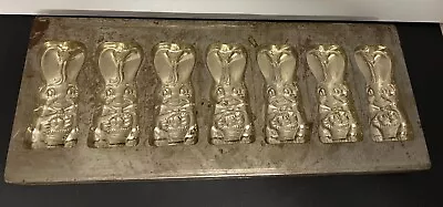 Antique Vintage Chocolate Mold - Flat - Rabbits With Baskets - Easter Bunny • $95