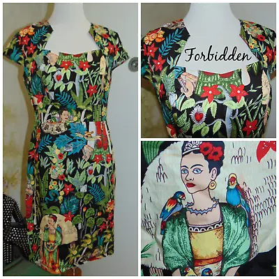 GRACE KARIN Frida Kahlo 50s Styled Cap Sleeve Pencil Wiggle Sweetheart Dress L • $44.95
