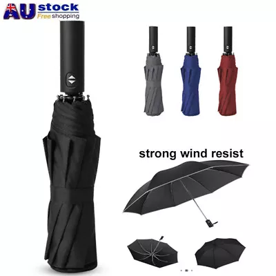 $27.54 • Buy Large Automatic Umbrella 10 Ribs Windproof Auto Open Close Collapsible Travel