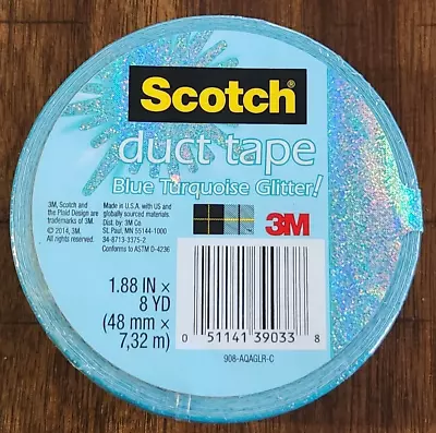 Duct Tape Blue Turquoise Glitter Scotch Aqua Silver 908-AQAGLR-C 3M 1.88In X 8Yd • $4.99