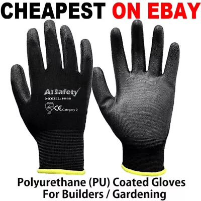 24 Pairs Pu Coated Safety Work Gloves Nylon Gardening Grip Mens Builders Garden • £0.99