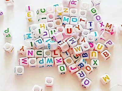 £1.89 • Buy 50/100pcs 6mm Cube White + Colourful Single Letters Alphabet Acrylic Beads A-Z 