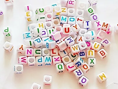 £1.89 • Buy 50/100pcs 6mm Cube White + Colourful Single Letters Alphabet Acrylic Beads A-Z 