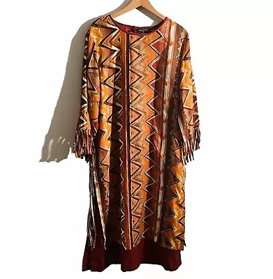 Womens 1X Dress Shopping W Anthony Hankins Full Length Caftan Mumu Fringe Tribal • $18