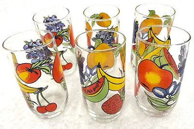 6 Vintage 5  Drinking Glasses Textured Fruit Banana Strawberry Cherry Blueberry • $39.99