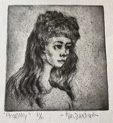 Karnig Nalbandian Etching “Piccadilly” 31/50 Woman Gazing Portrait RI Artist • $89.99