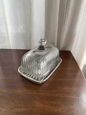 Vintage Glass Butter Dish 2 Piece Set. Butter Dish And Butter Dish Cover Antique • $8