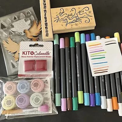 Craft Bundle /Job Lot- Stamps Colouring Pens Pigments Owl Die Wooden Dove • £8