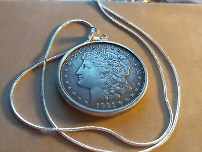 1921 American Morgan .900 Silver Dollar .925 Pendant On An 18  .925 Silver Chain • $150.22